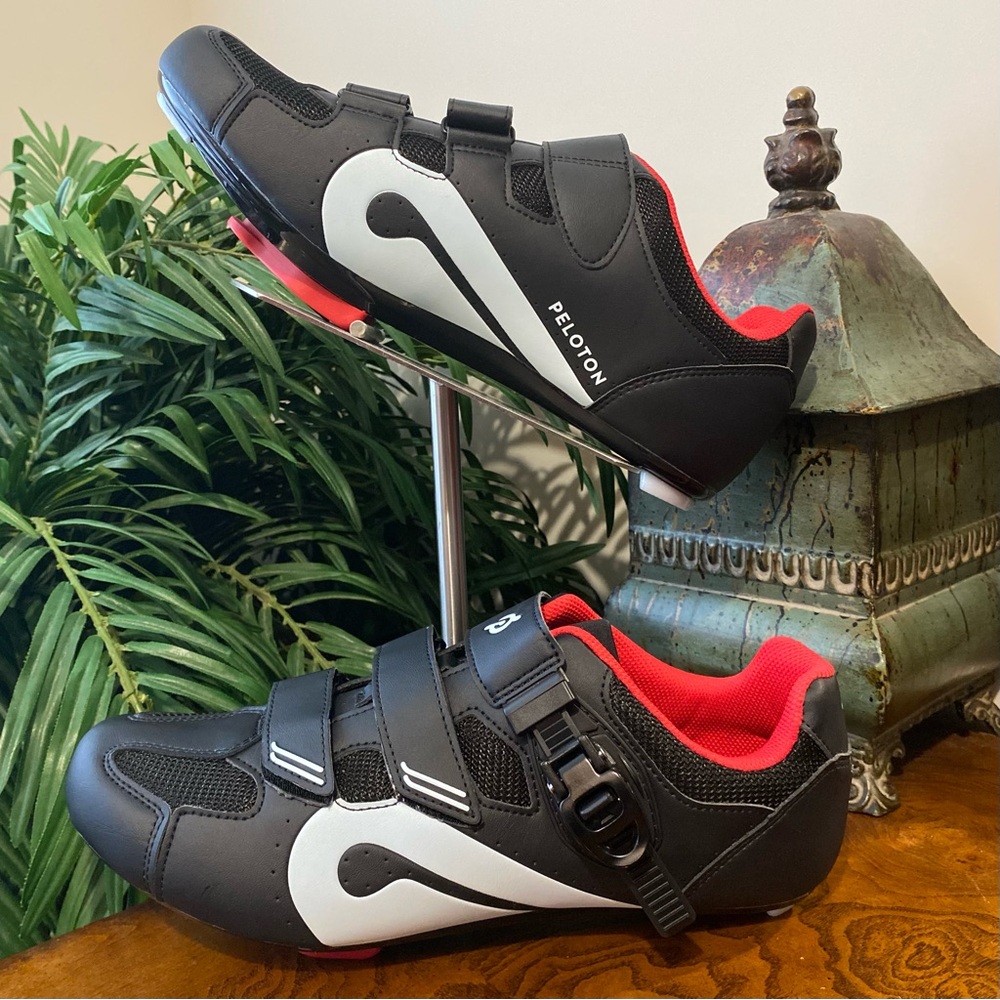 Peloton Black Cycling Shoes with White Logo and Red Lining, Size 46 (US 12)